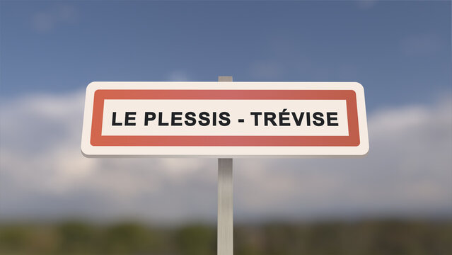 Le Plessis-Tr&eacute;vise, City sign. Entrance of the town of Le Plessis Tr&eacute;vise in, Val-de-Marne, France. Panneau de Le Plessis-Tr&eacute;vise.