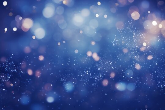 Abstract background with falling snowflakes and bokeh lights