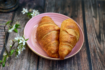  French butter croissant . Home made romantic  breakfast