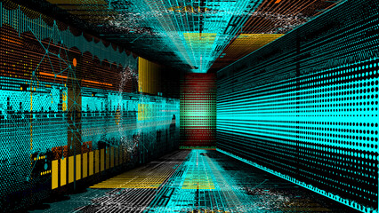Technik IT Tunnel Hintergrund - System Technologie - Programm und Programmierung - Analyse und Überwachung - obrazy, fototapety, plakaty