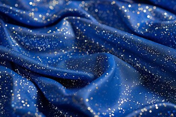 Blue satin background with golden sparkles,  Close-up