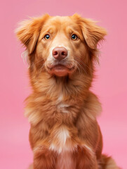 Red-Haired Dog Soulful Eyes, Pink Background, Canine Cute Pet Adopt Rescue