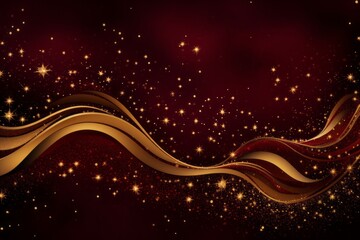 Glittering golden stars and swirls against a rich burgundy background.