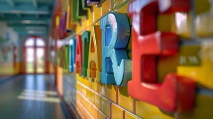 Fototapeta na wymiar A colorful wall with alphabet letters