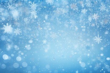 Fototapeta premium Icy blue background with delicate snowflakes falling gently, evoking a sense of tranquility
