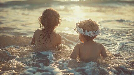 Children bathe in the sea