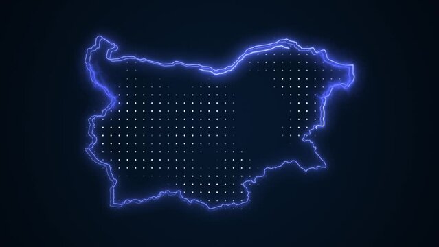 Neon Blue Bulgaria Map Borders Outline Loop Background