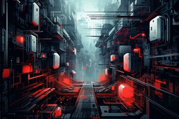 Intricate abstract cyberpunk design incorporating futuristic elements and patterns