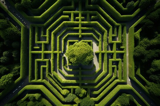 Innovative drone capturing the patterns and symmetry of an urban park
