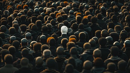 Obraz premium Stand out in the crowd. Idea: A white man in a large crowd of black men.