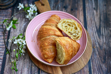  French butter croissant . Home made romantic  breakfast