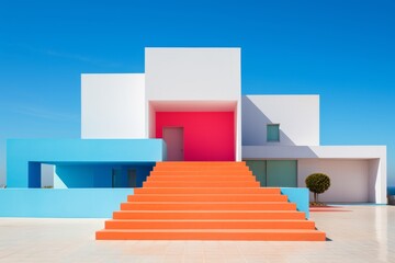 Vibrant staircase leading to a colorful building - obrazy, fototapety, plakaty