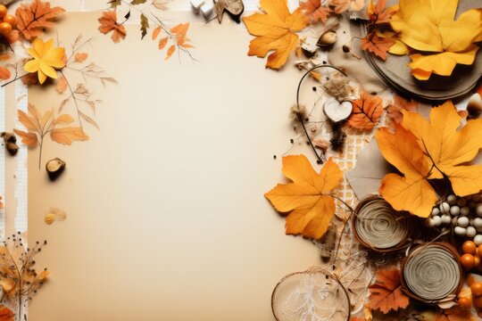 Mockup of an autumn-themed scrapbooking layout with leaves, stickers, and photos