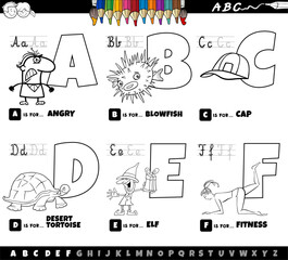 educational cartoon alphabet letters set from A to F color page - 783036123