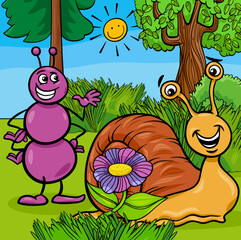 cartoon ant and snail funny animal characters