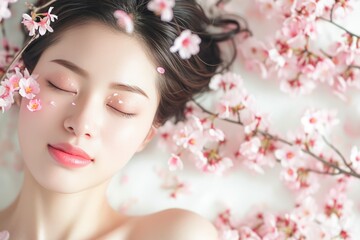 Obraz na płótnie Canvas Radiant Tranquility: Japanese Beauty and Cherry Blossoms