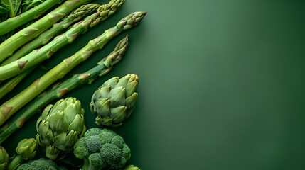 Healthy green veggies and herbs on gradient green for text overlay. Banner, copy space