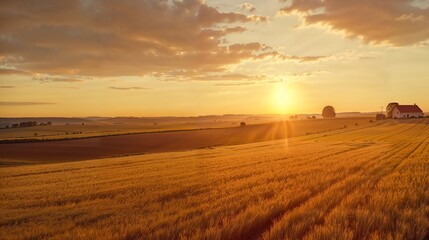 Fototapeta na wymiar Sunset Symphony over Golden Wheat Fields