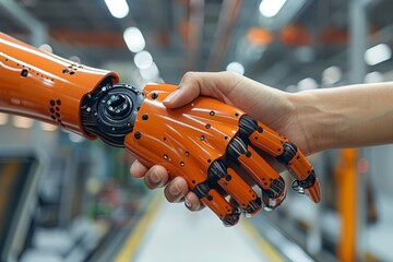 Person Holding Robotic Hand in Factory