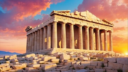 parthenon in acropolis city - obrazy, fototapety, plakaty
