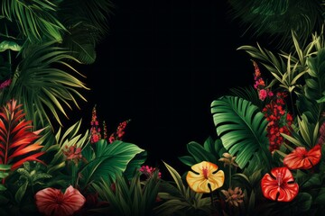 Tropical and exotic social media background with lush tropical foliage