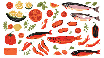 Elements of Mediterranean diet vector illustrations