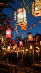 Obraz premium A Songkran evening jasmine garlands under lantern light