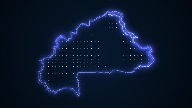 Neon Blue Burkina Faso Map Borders Outline Loop Background