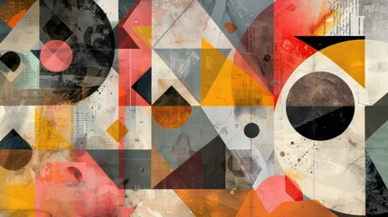 Abstract geometric collage with triangles, squares, and circles