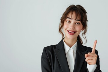 Successful Female Executive Pointing in Corporate Outfit