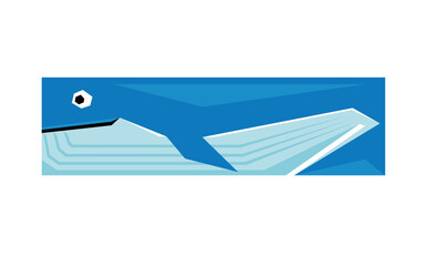 Cute Square Blue Whale on a White Background, Vector Illustration