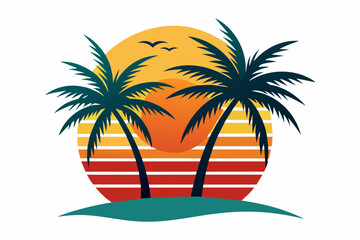 Fototapeta na wymiar sun with palms vector artwork illustration
