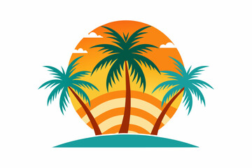 sun with palms vector artwork illustration