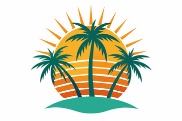 sun with palms vector artwork illustration