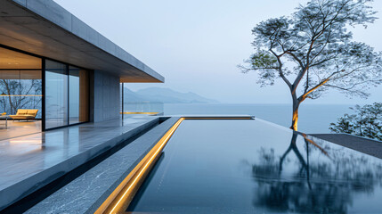 Elegant Minimalist Luxury Swimming Pool in Modern Home