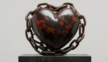 A heart - representative of love and emotions - constricted by a chain - visualizes the feeling of entrapment often experienced in abusive relationships - wide