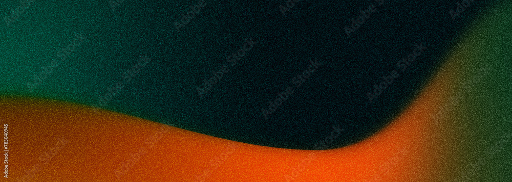 Poster abstract color gradient grainy background. dark green and orange wide banner with grunge noise textu
