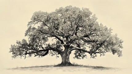 Botanical sketch of a majestic oak tree - obrazy, fototapety, plakaty