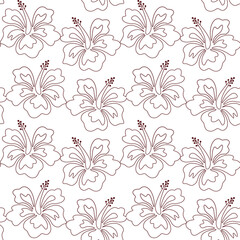 Monochrome linear pattern of hibiscus flowers, seamless vector pattern on transparent background, design for textile print, floral wallpaper, packaging.