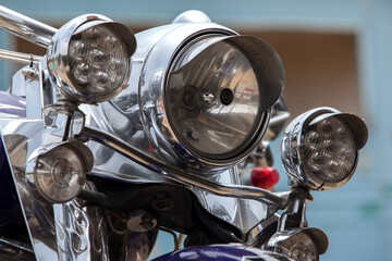 View of the headlight in the motorcycle