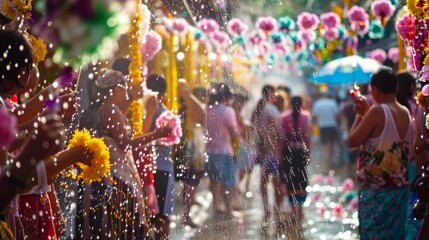 The colorful and vibrant tradition of Songkran - obrazy, fototapety, plakaty