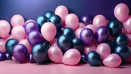 blue pink purple bright background of balloons. birthday, holiday on a postcard