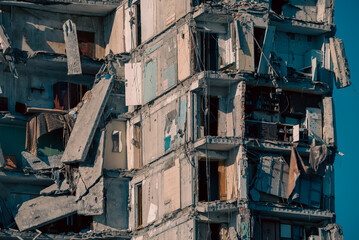 destroyed and burned houses in the city Russia Ukraine war