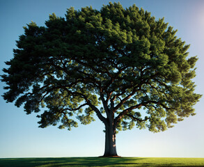 Fototapeta premium A lone tree standing in the middle of a grassy field on a sunny day.