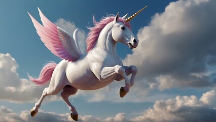 Celestial Reverie: Angel Unicorn Takes Flight Across the Sky