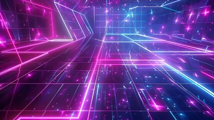 Obraz premium Futuristic geometric grid pattern with neon lights and glowing effects