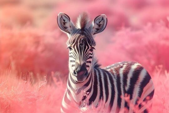 Surreal Zebra Oasis: Pastel Dreamscape. Concept Zebra, Oasis, Surreal, Pastel, Dreamscape