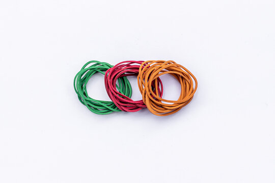 Rubber band binding on isolated white background