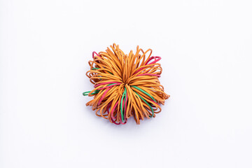 Rubber band binding on isolated white background