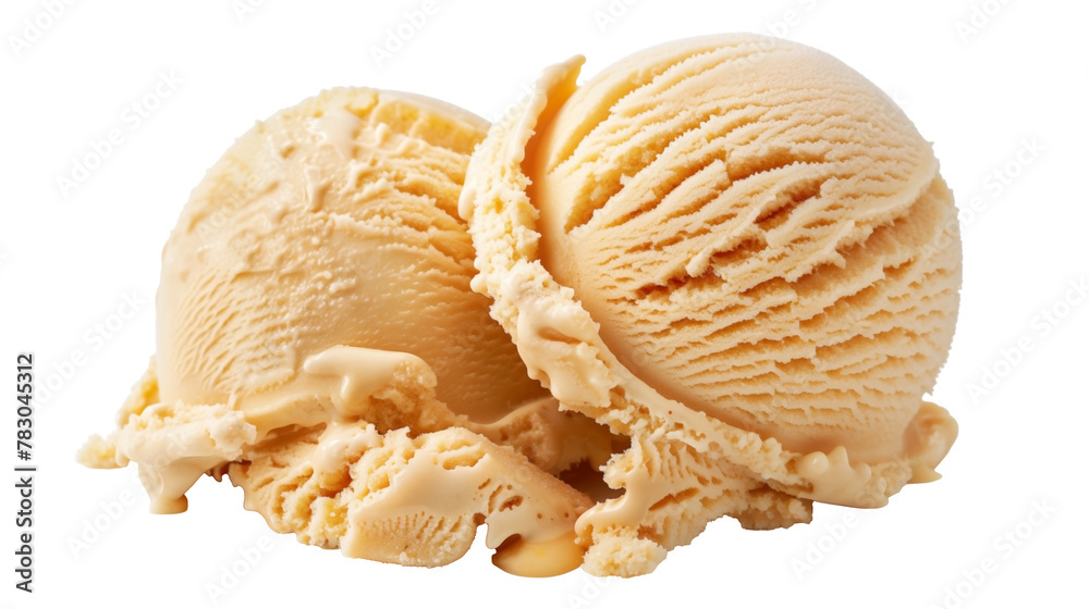 Canvas Prints close-up view of two scoops of creamy vanilla ice cream on a transparent background